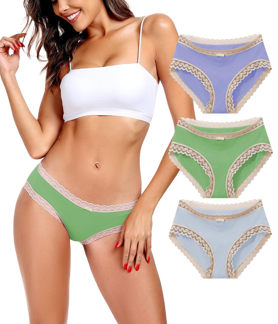 ANLIQI Womens Underwear Lace Trim Hipster Panties Pack Soft Moisture Wicking Cotton Bikini Briefs Cool Undies Underpants