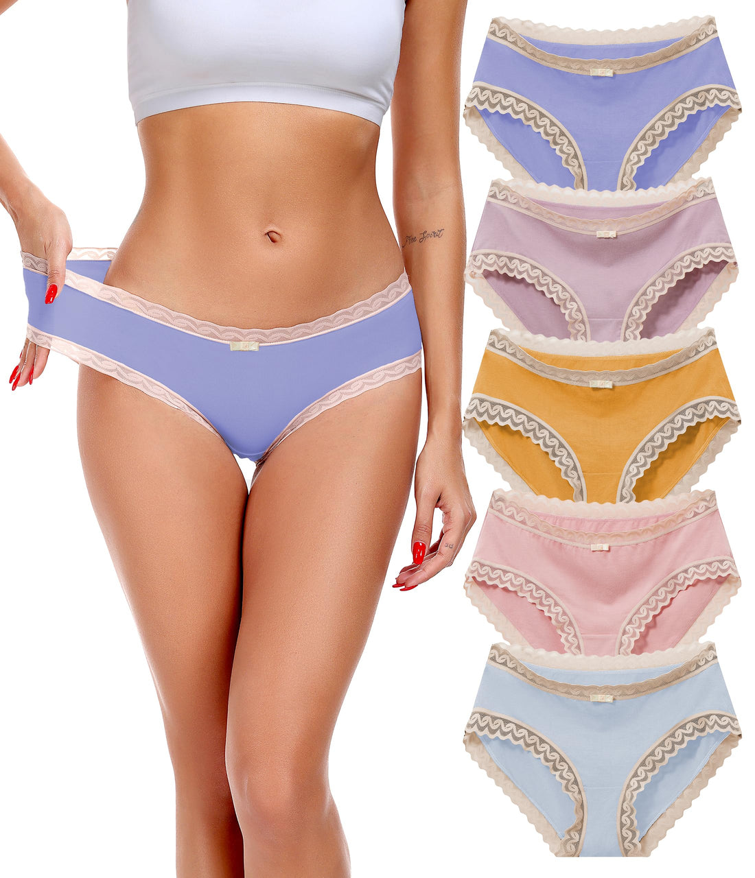 ANLIQI Womens Underwear Lace Trim Hipster Panties Pack Soft Moisture Wicking Cotton Bikini Briefs Cool Undies Underpants