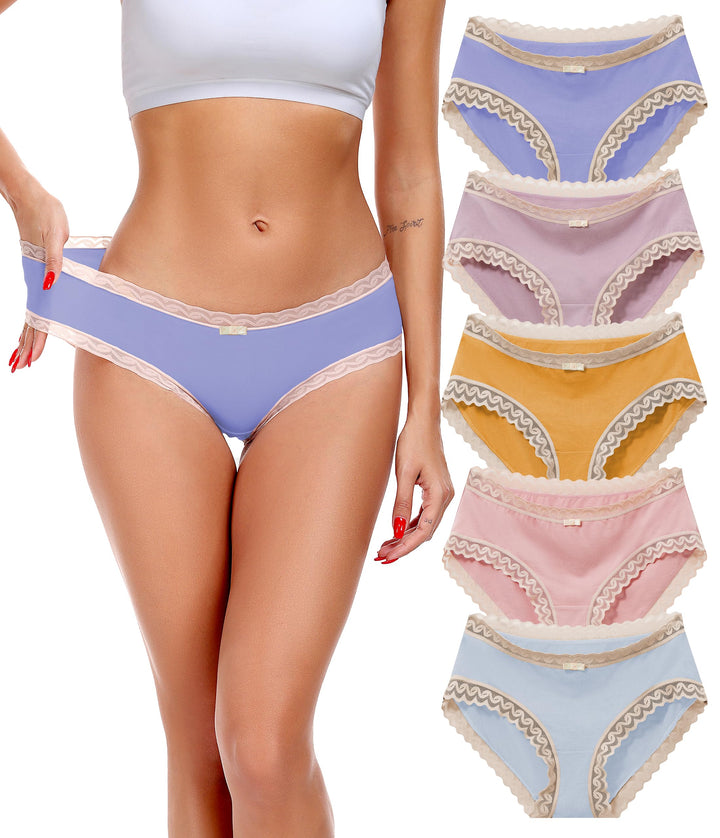 ANLIQI Womens Underwear Lace Trim Hipster Panties Pack Soft Moisture Wicking Cotton Bikini Briefs Cool Undies Underpants