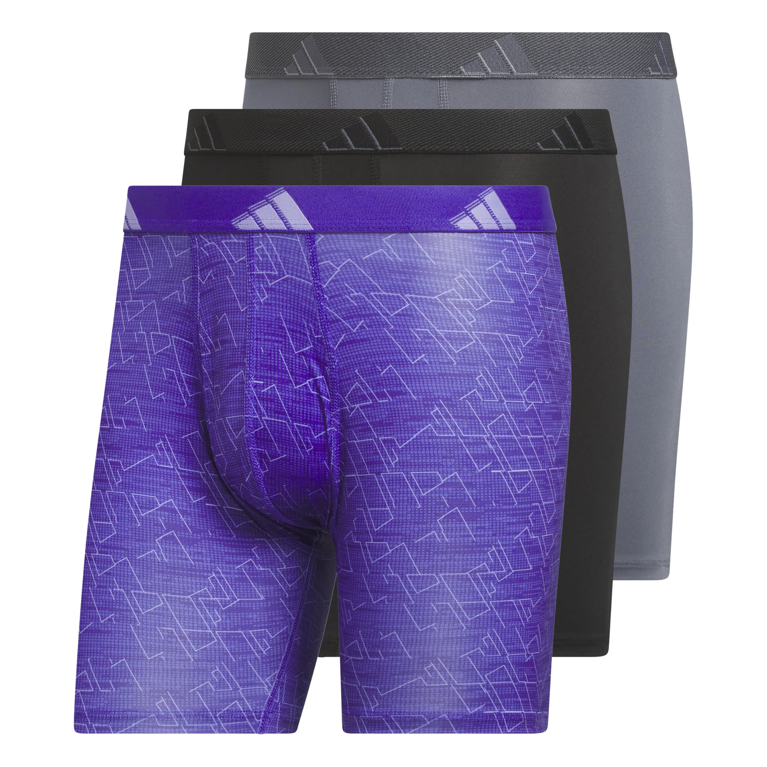 adidas Men's Microfiber Boxer Briefs (3-pack) performance Stretch Moisture-wicking Underwear