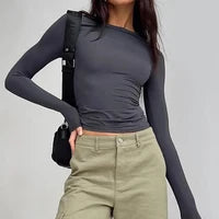Women Short Sleeve T-shirts Causal O Neck Solid Slim Fit Tee Summer Sexy Basic Crop Top Simple T Shirt Female Y2K Tops Clothes - ATFH