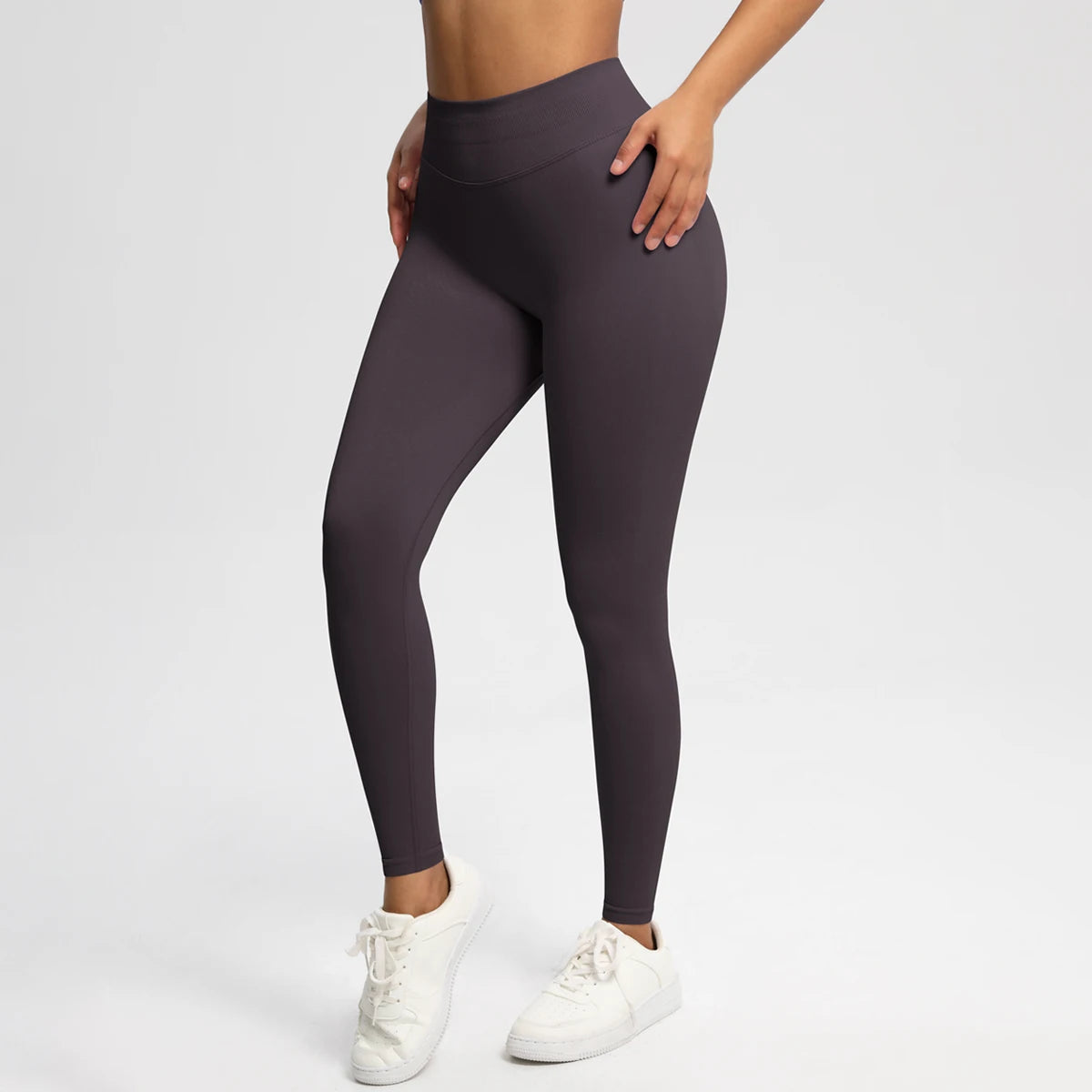 Women's Solid High Waist Sports Leggings, HighStretch Seamless Yoga Leggings, LadiesSportswear for Indoor Outdoor Wear - ATFH