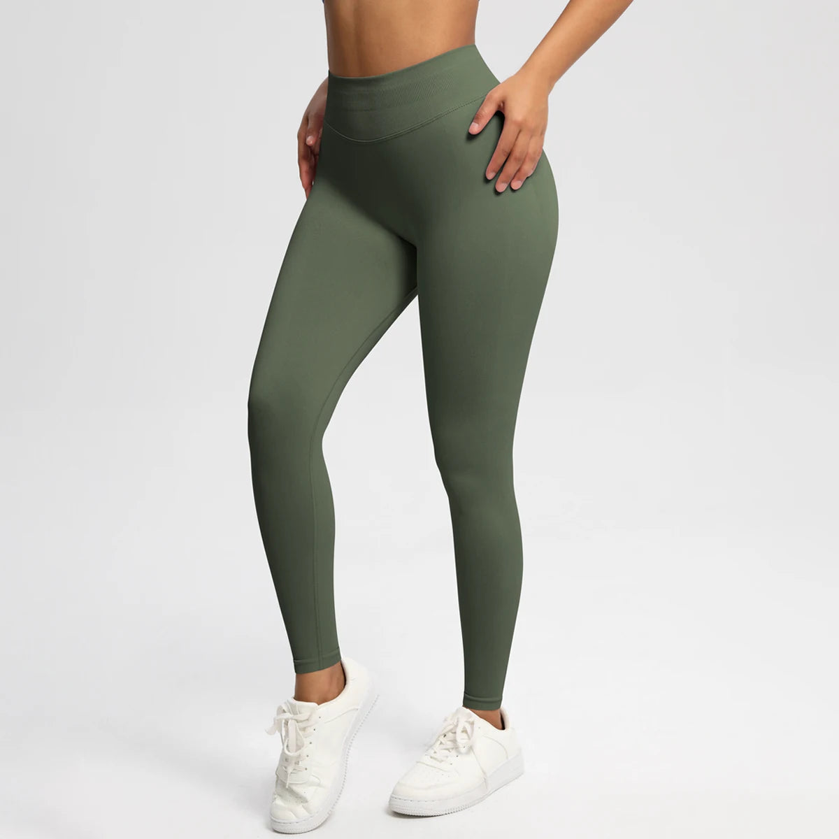 Women's Solid High Waist Sports Leggings, HighStretch Seamless Yoga Leggings, LadiesSportswear for Indoor Outdoor Wear - ATFH