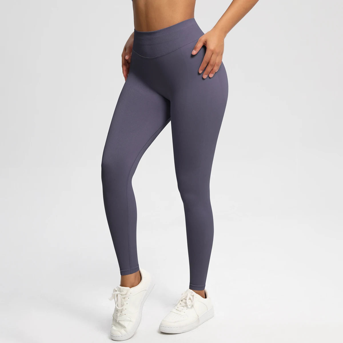Women's Solid High Waist Sports Leggings, HighStretch Seamless Yoga Leggings, LadiesSportswear for Indoor Outdoor Wear - ATFH