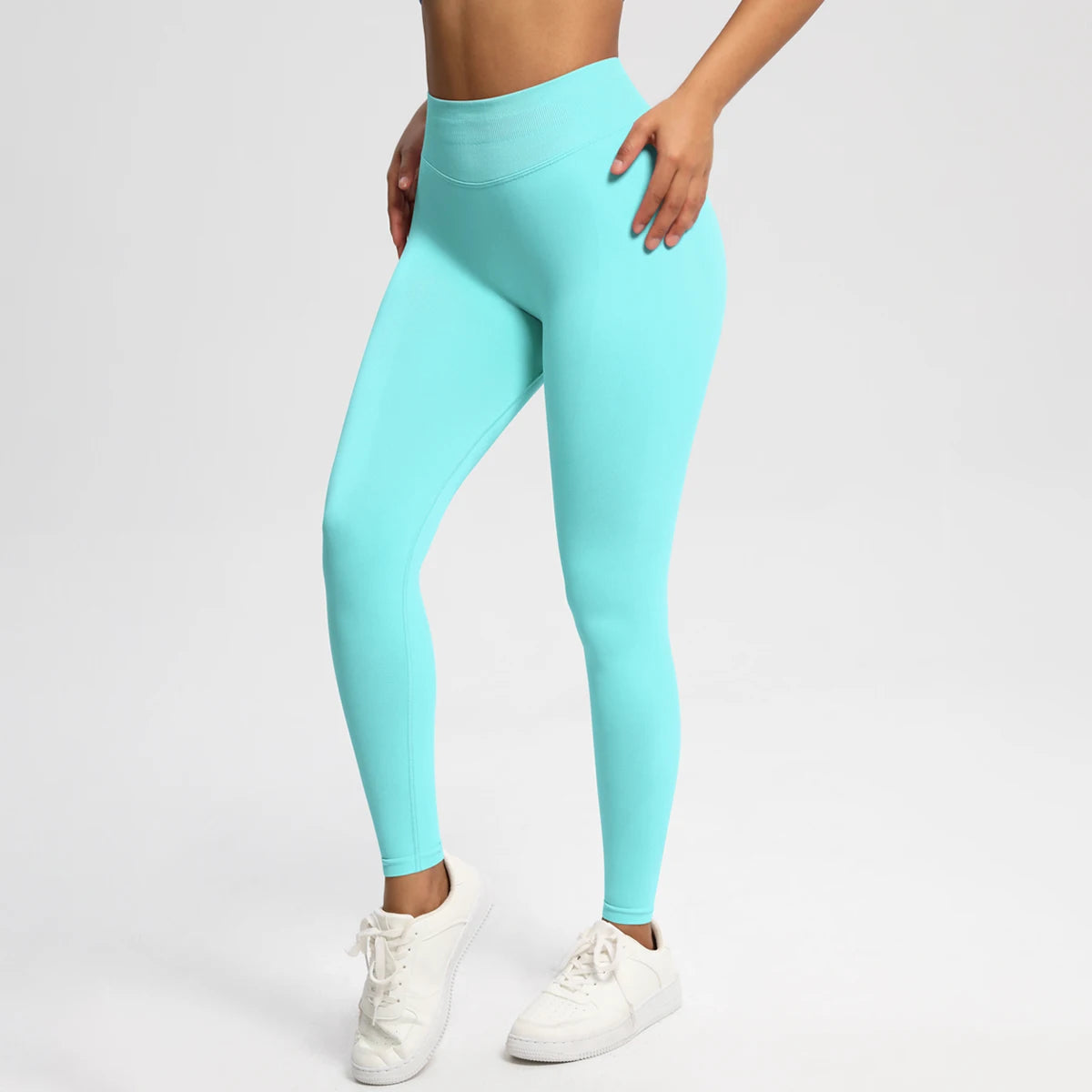 Women's Solid High Waist Sports Leggings, HighStretch Seamless Yoga Leggings, LadiesSportswear for Indoor Outdoor Wear - ATFH