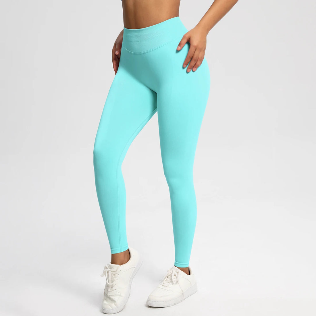 Women's Solid High Waist Sports Leggings, HighStretch Seamless Yoga Leggings, LadiesSportswear for Indoor Outdoor Wear - ATFH