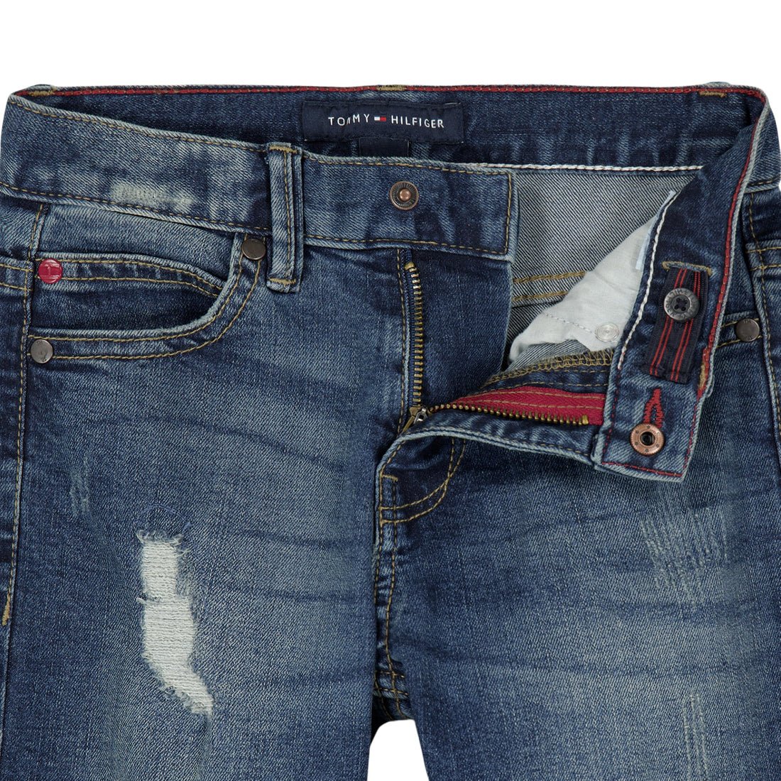 Tommy Hilfiger Boys' 5-Pocket Stretch Slim Straight Leg Denim Jean, Zipper Fly & Button Closure