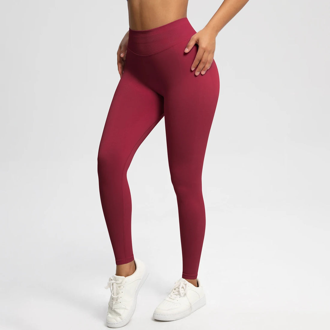 Women's Solid High Waist Sports Leggings, HighStretch Seamless Yoga Leggings, LadiesSportswear for Indoor Outdoor Wear - ATFH