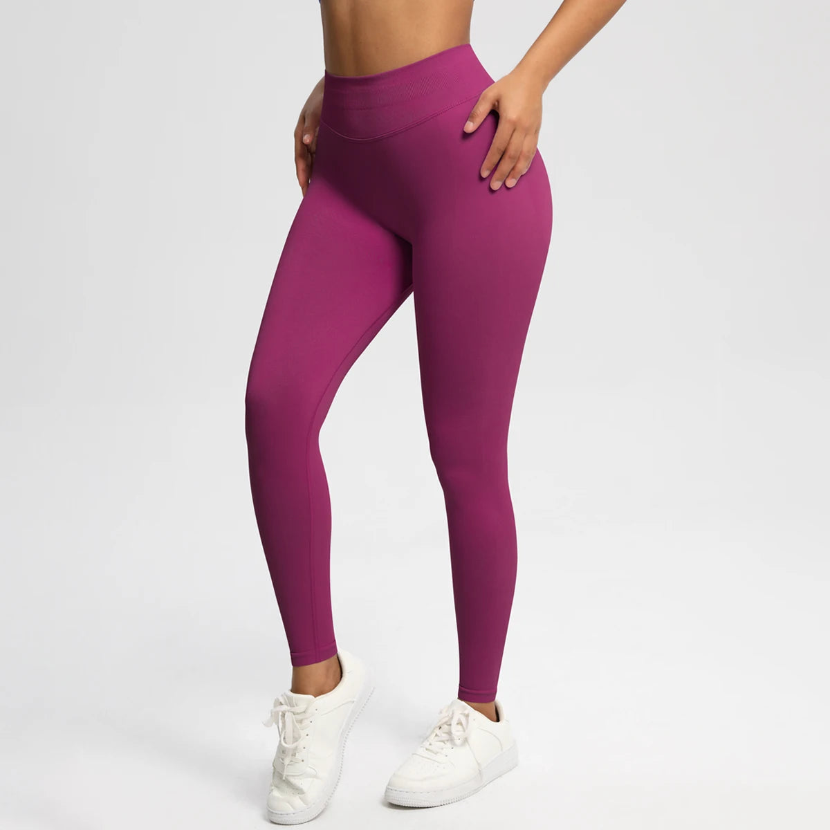 Women's Solid High Waist Sports Leggings, HighStretch Seamless Yoga Leggings, LadiesSportswear for Indoor Outdoor Wear - ATFH