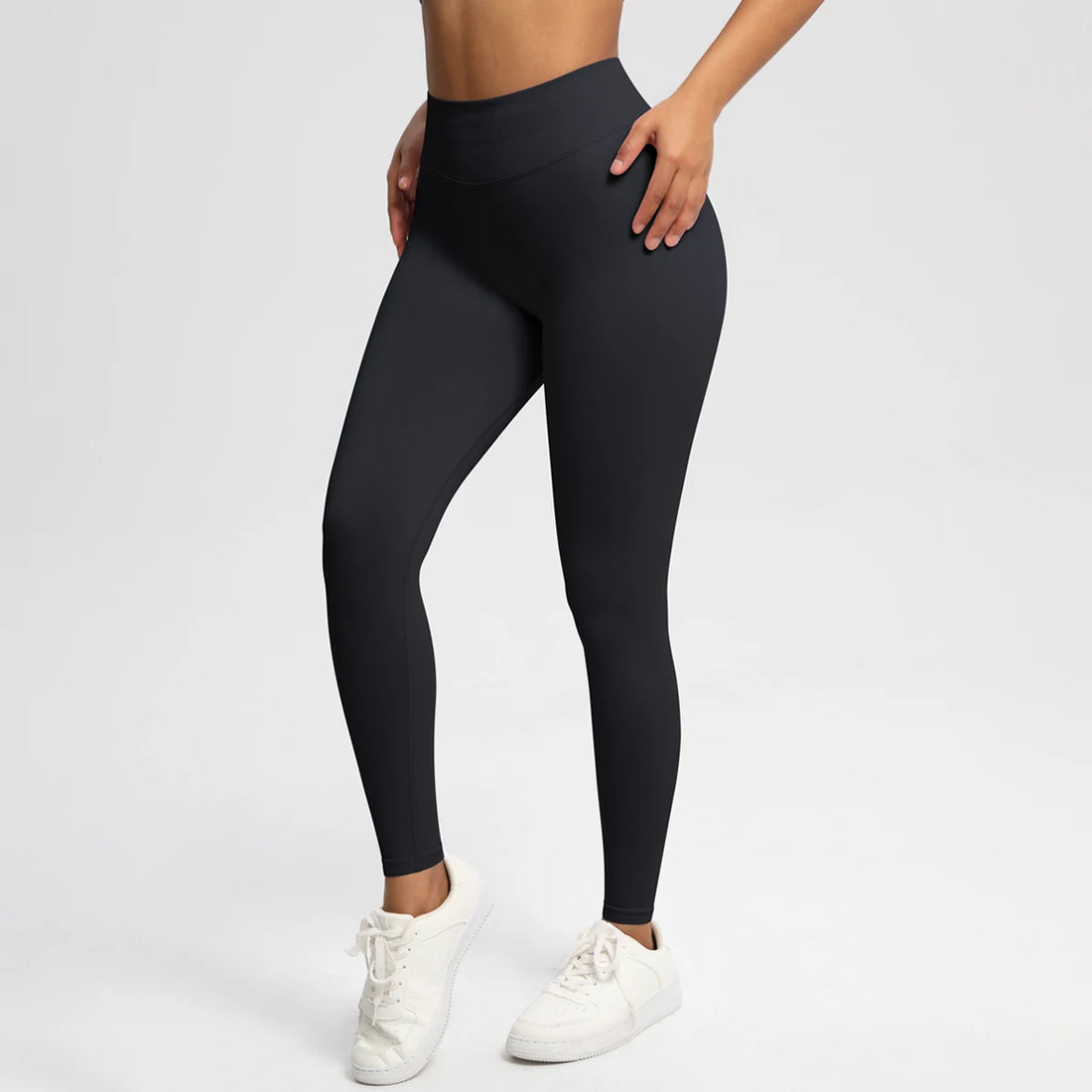 Women's Solid High Waist Sports Leggings, HighStretch Seamless Yoga Leggings, LadiesSportswear for Indoor Outdoor Wear - ATFH