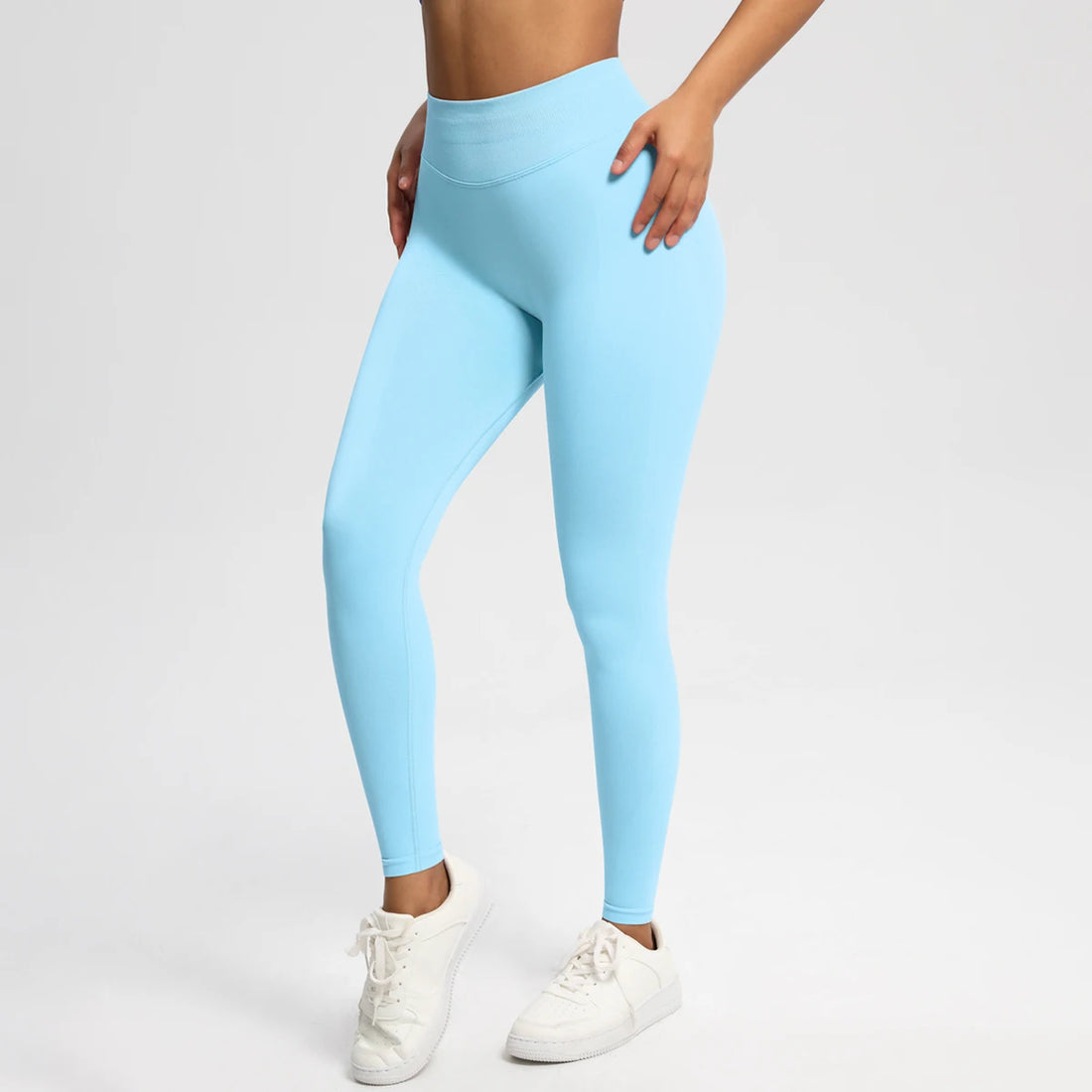 Women's Solid High Waist Sports Leggings, HighStretch Seamless Yoga Leggings, LadiesSportswear for Indoor Outdoor Wear - ATFH