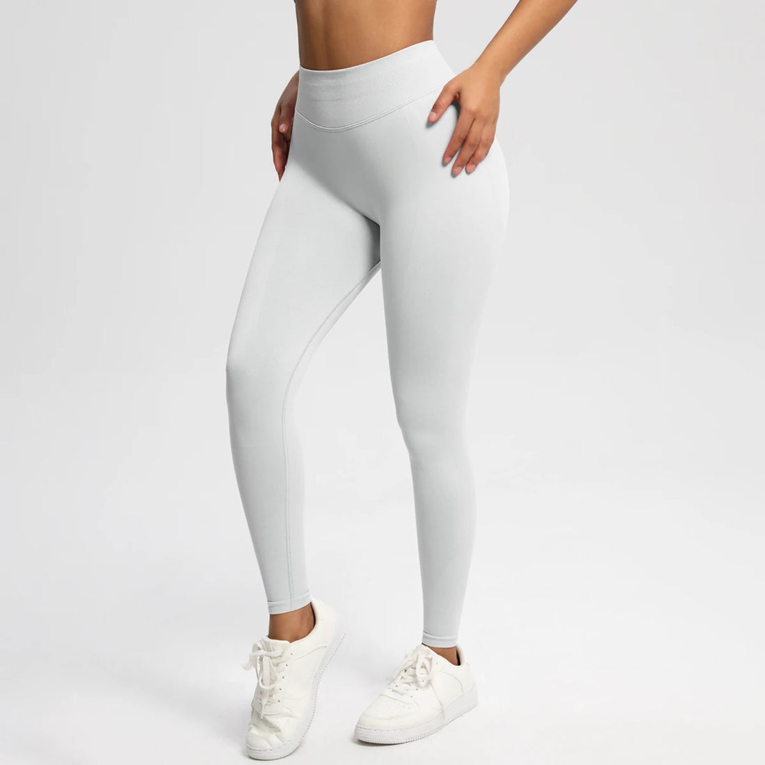 Women's Solid High Waist Sports Leggings, HighStretch Seamless Yoga Leggings, LadiesSportswear for Indoor Outdoor Wear - ATFH