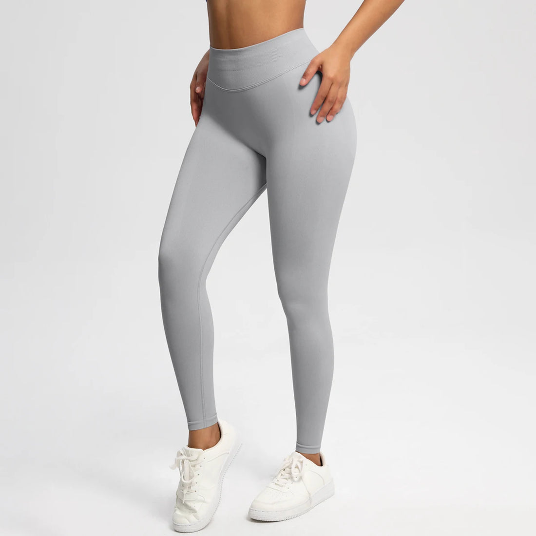 Women's Solid High Waist Sports Leggings, HighStretch Seamless Yoga Leggings, LadiesSportswear for Indoor Outdoor Wear - ATFH