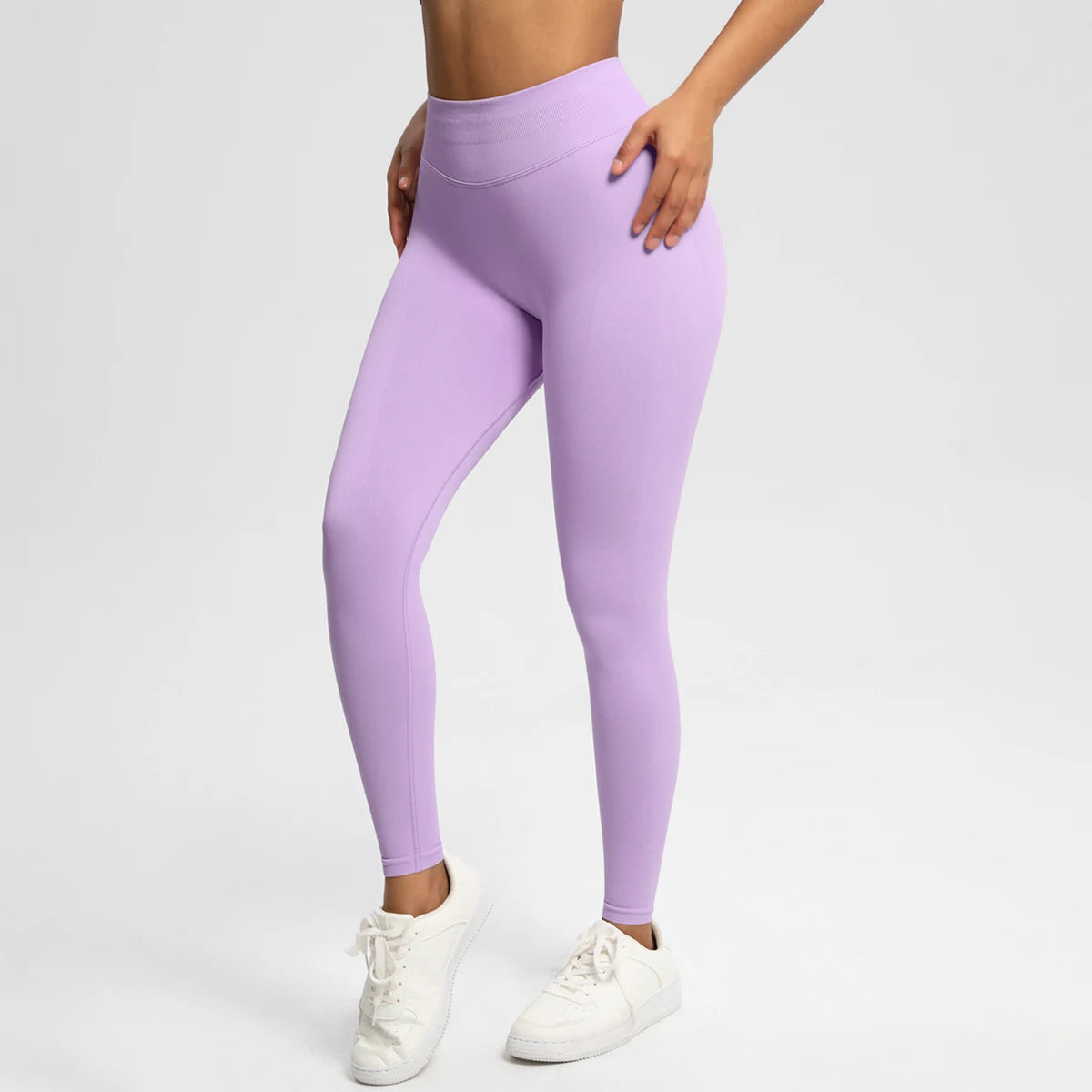 Women's Solid High Waist Sports Leggings, HighStretch Seamless Yoga Leggings, LadiesSportswear for Indoor Outdoor Wear - ATFH