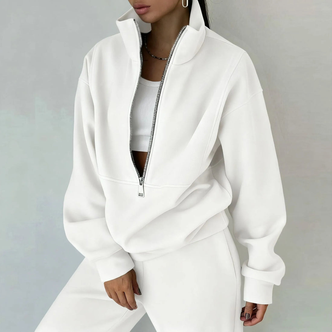 Casual Zipper Set Full Length European and American Style Women Winter Set with Hoodie Top Long Sleeve Regular Sleeve Long Pants