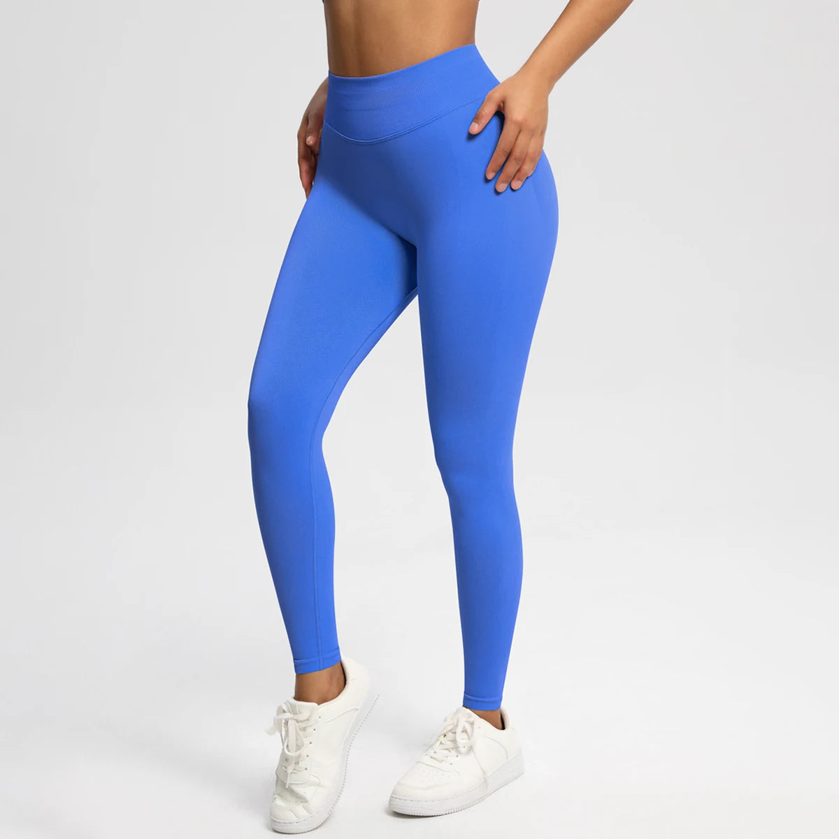 Women's Solid High Waist Sports Leggings, HighStretch Seamless Yoga Leggings, LadiesSportswear for Indoor Outdoor Wear - ATFH
