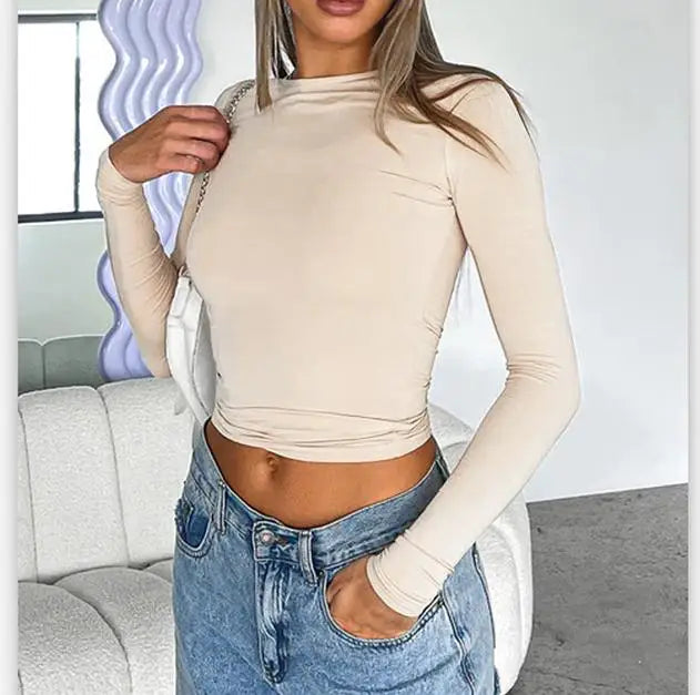 Women Short Sleeve T-shirts Causal O Neck Solid Slim Fit Tee Summer Sexy Basic Crop Top Simple T Shirt Female Y2K Tops Clothes - ATFH