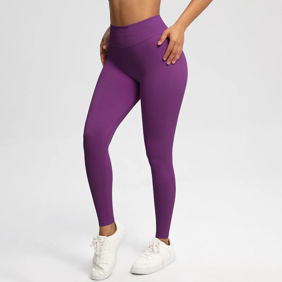 Women's Solid High Waist Sports Leggings, HighStretch Seamless Yoga Leggings, LadiesSportswear for Indoor Outdoor Wear - ATFH