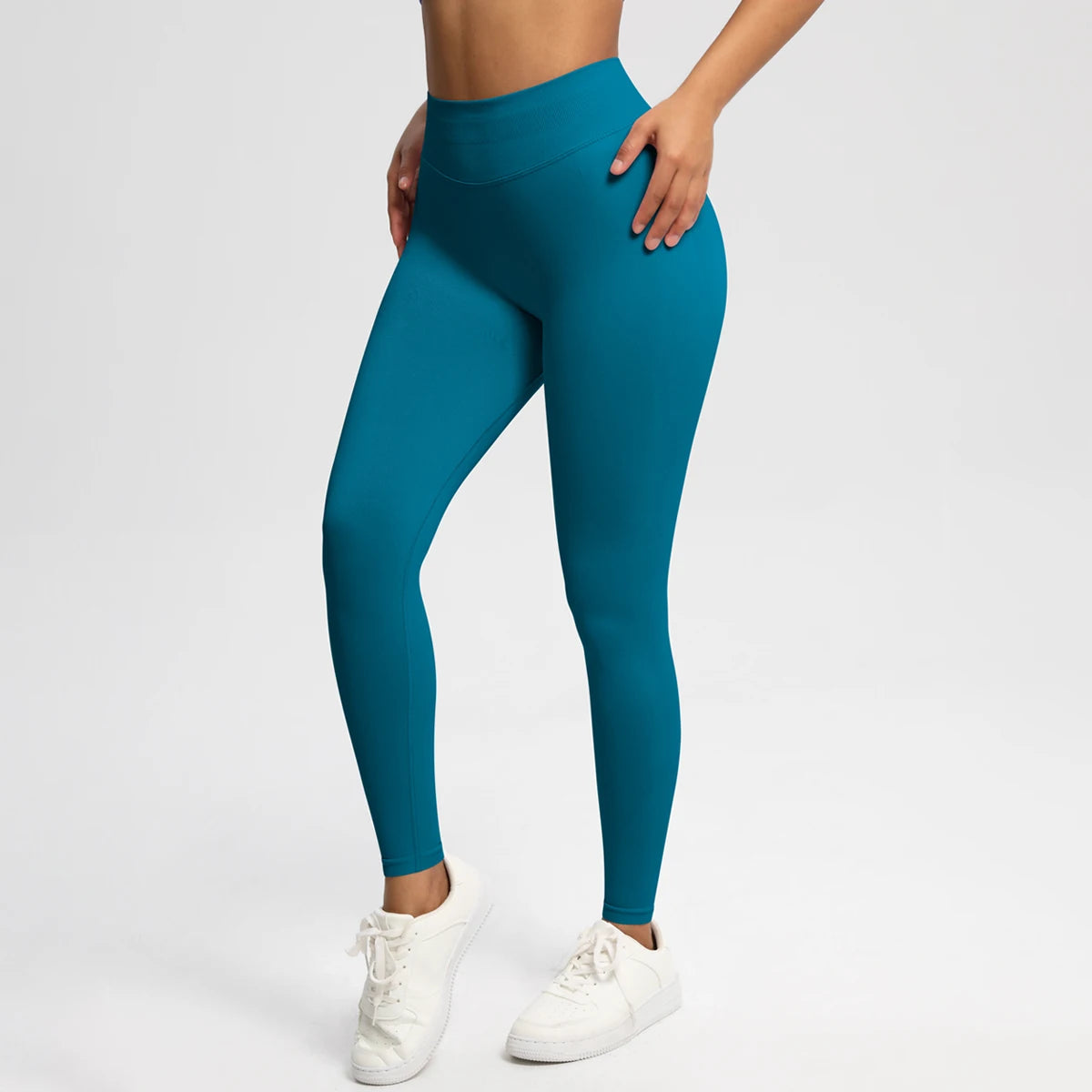 Women's Solid High Waist Sports Leggings, HighStretch Seamless Yoga Leggings, LadiesSportswear for Indoor Outdoor Wear - ATFH