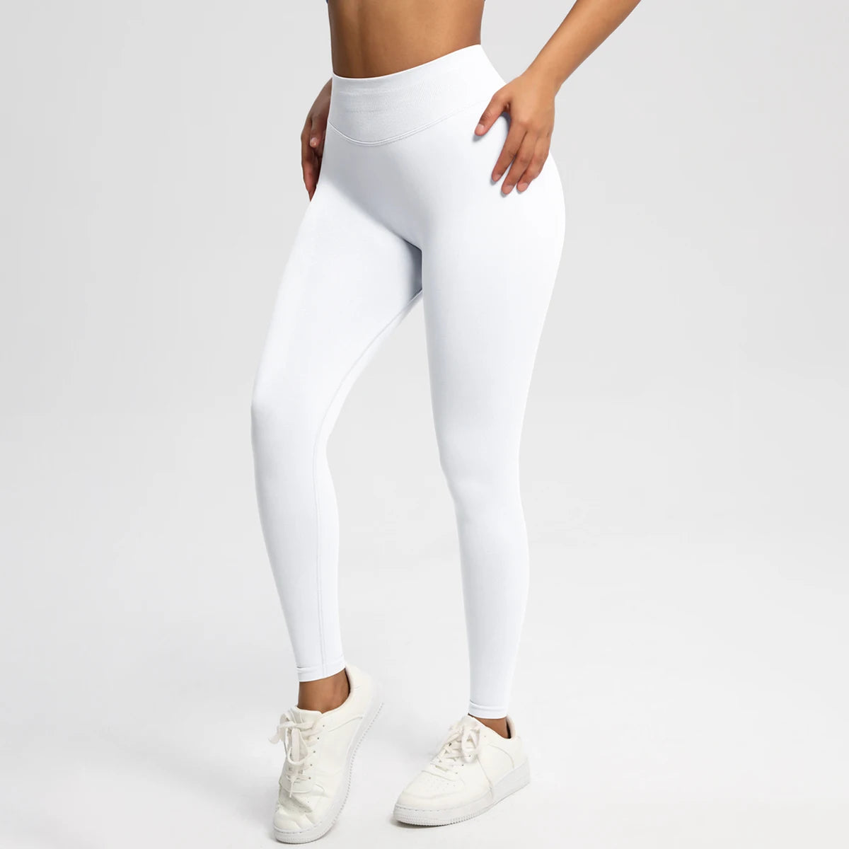 Women's Solid High Waist Sports Leggings, HighStretch Seamless Yoga Leggings, LadiesSportswear for Indoor Outdoor Wear - ATFH