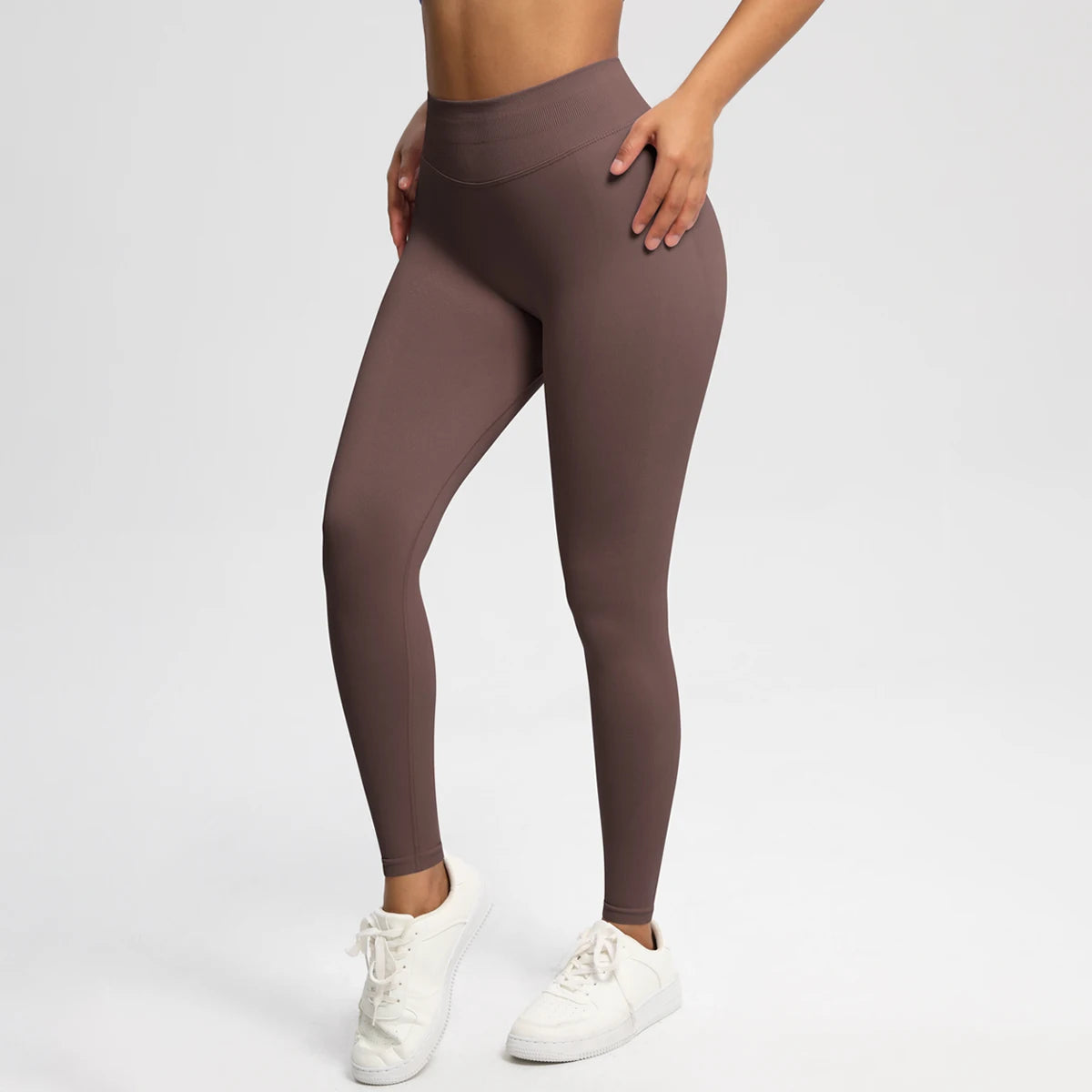 Women's Solid High Waist Sports Leggings, HighStretch Seamless Yoga Leggings, LadiesSportswear for Indoor Outdoor Wear - ATFH