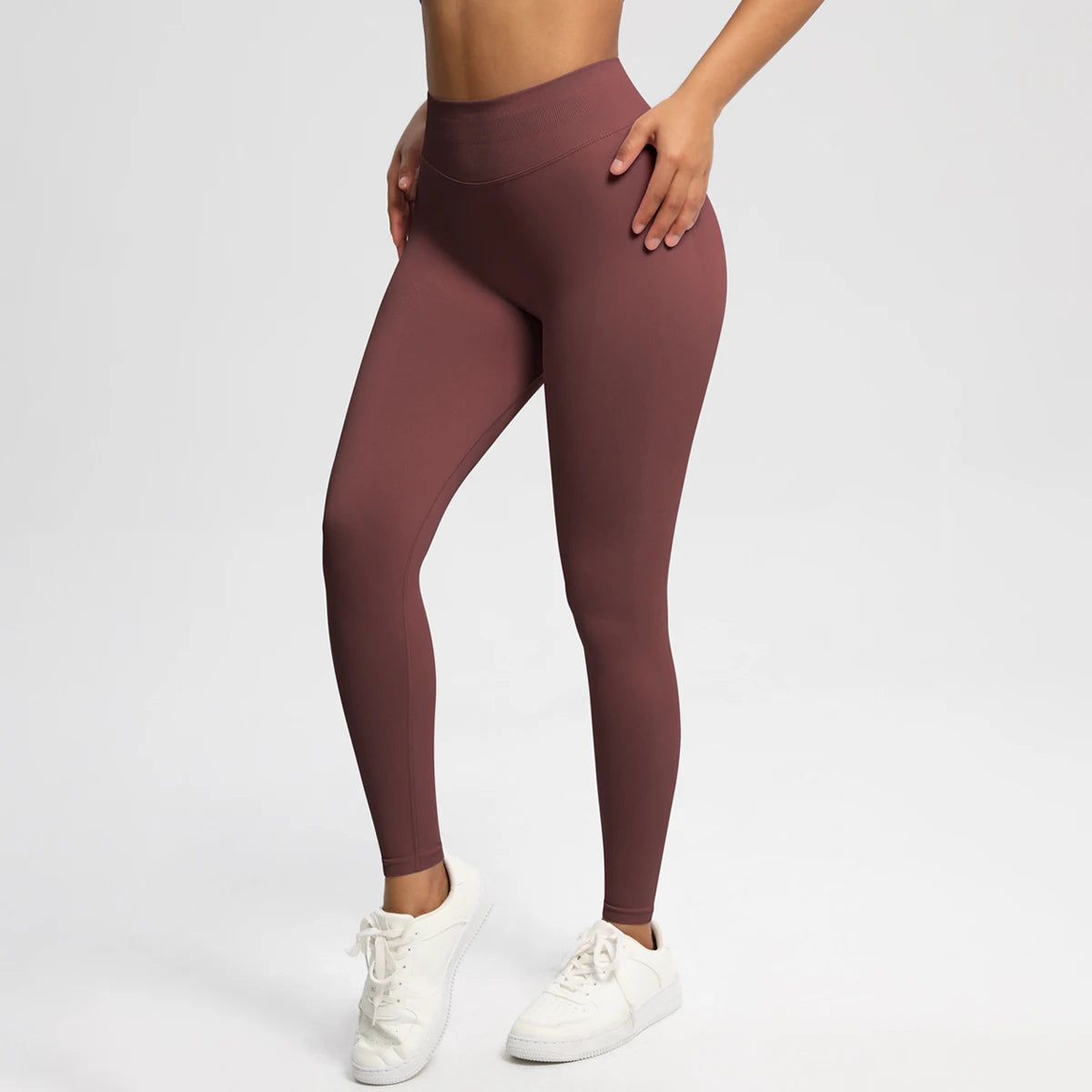Women's Solid High Waist Sports Leggings, HighStretch Seamless Yoga Leggings, LadiesSportswear for Indoor Outdoor Wear - ATFH