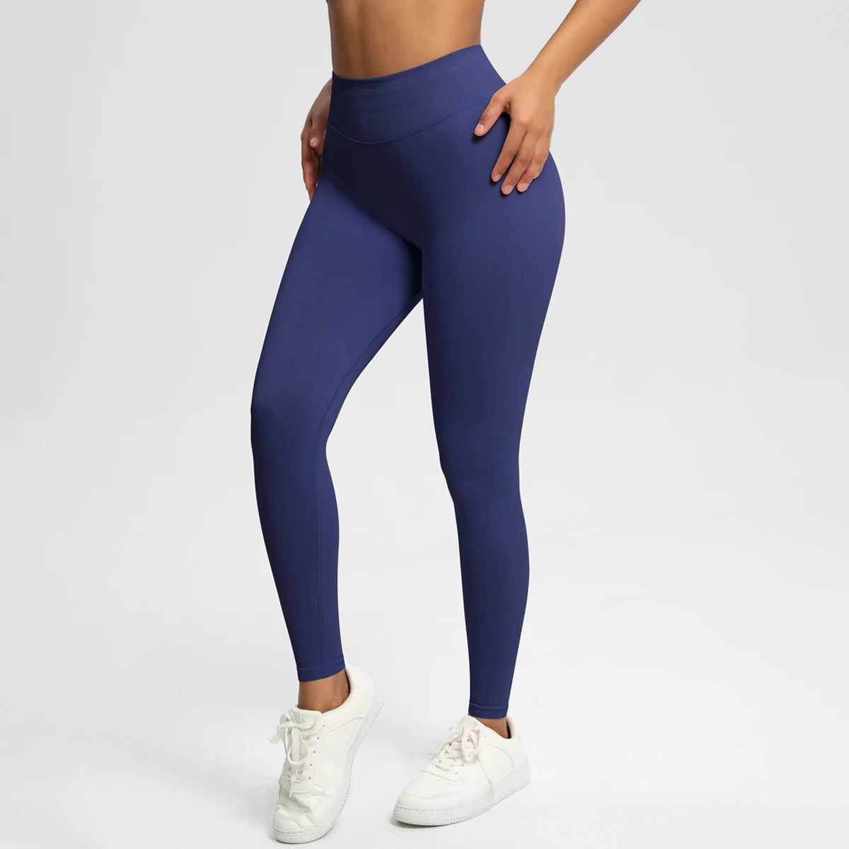 Women's Solid High Waist Sports Leggings, HighStretch Seamless Yoga Leggings, LadiesSportswear for Indoor Outdoor Wear - ATFH