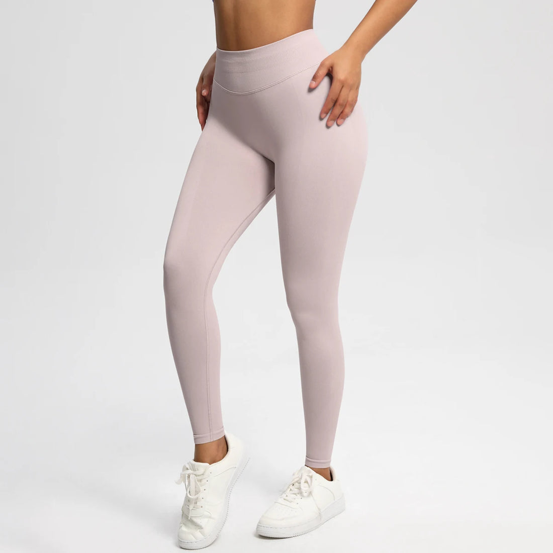 Women's Solid High Waist Sports Leggings, HighStretch Seamless Yoga Leggings, LadiesSportswear for Indoor Outdoor Wear - ATFH