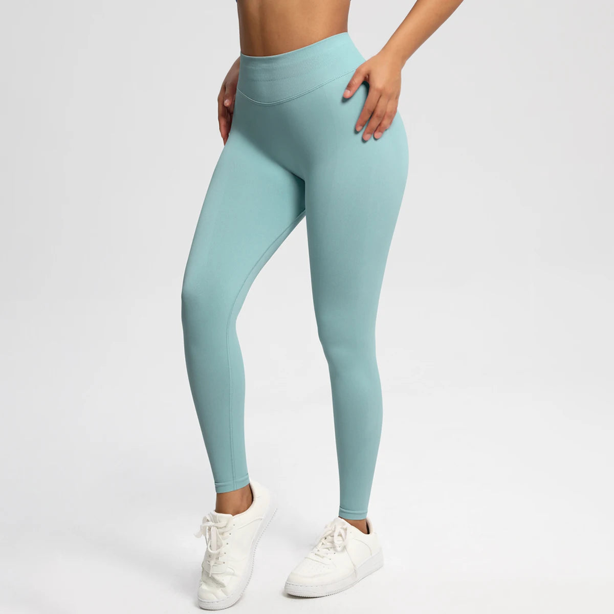 Women's Solid High Waist Sports Leggings, HighStretch Seamless Yoga Leggings, LadiesSportswear for Indoor Outdoor Wear - ATFH