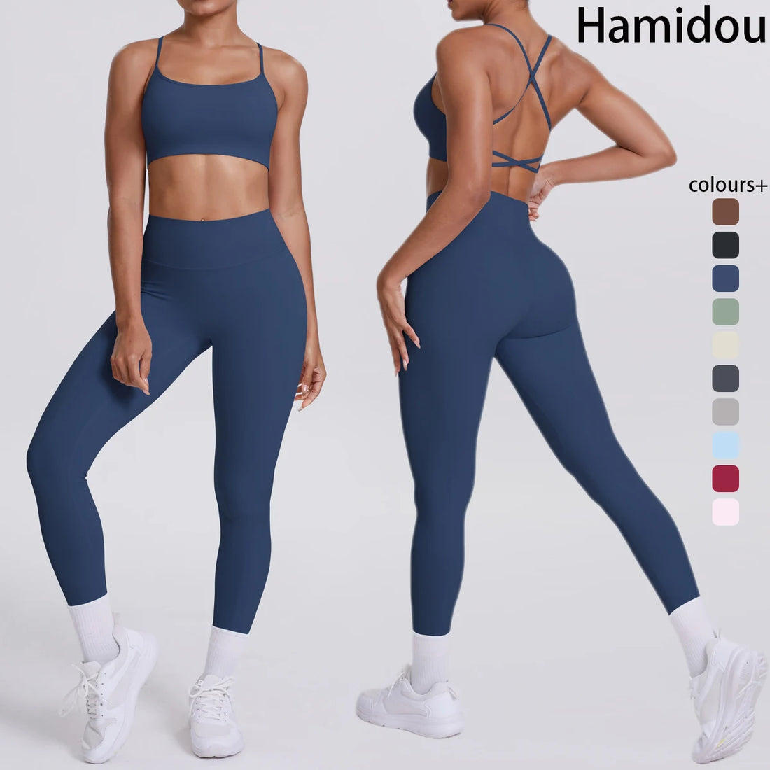 Yoga Suit Sports Set Gym Seamless High Impact Sports Bra Women's High Waist and Hips Tight Peach Buttocks Pants Womens Sportswea - ATFH