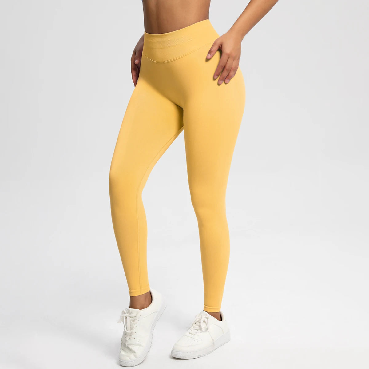 Women's Solid High Waist Sports Leggings, HighStretch Seamless Yoga Leggings, LadiesSportswear for Indoor Outdoor Wear - ATFH