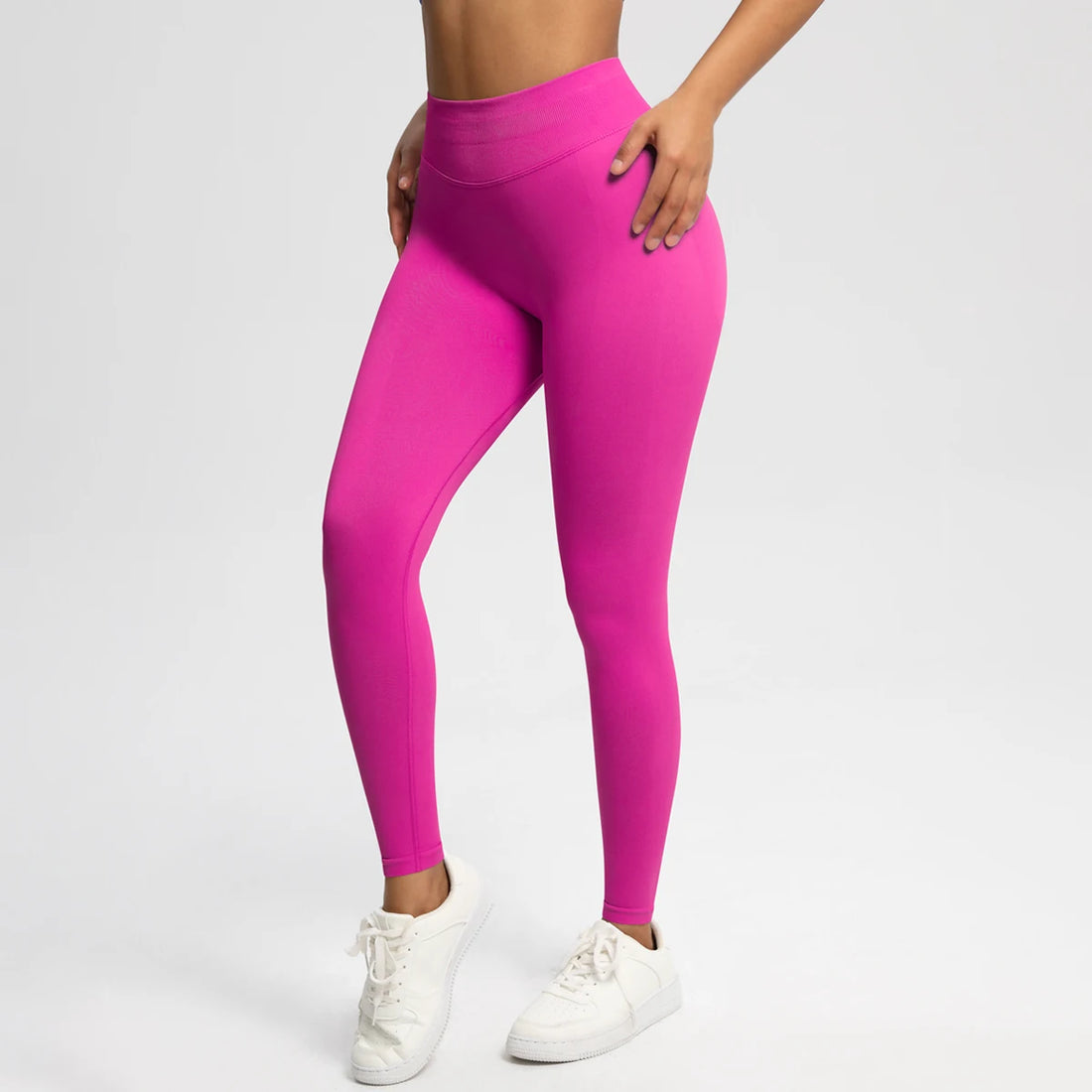 Women's Solid High Waist Sports Leggings, HighStretch Seamless Yoga Leggings, LadiesSportswear for Indoor Outdoor Wear - ATFH