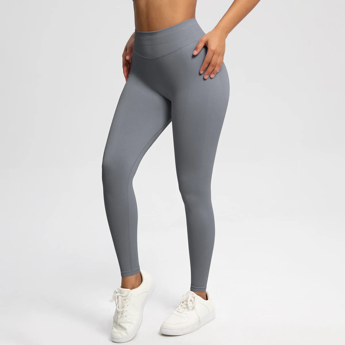 Women's Solid High Waist Sports Leggings, HighStretch Seamless Yoga Leggings, LadiesSportswear for Indoor Outdoor Wear - ATFH