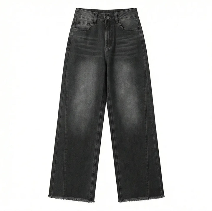 Wangsheng Women's Dark Denim Jeans Summer Simple Vintage Loose Fit Straight High Waist Button Casual Medium Wash Washable Solid