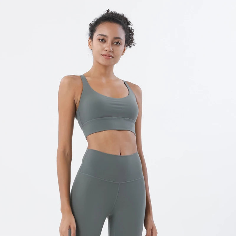 SOISOU Yoga Women's Tracksuit Sports Fitness Elastic Sportwear Bra Leggings Two Piece Set Women Clothes Gym Sexy Naked Girls - ATFH