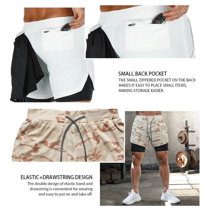 2026 Summer Running Shorts Men 2 in 1 Sports Jogging Fitness Shorts Training Quick Dry Mens Gym Men Shorts Sport gym Short Pants