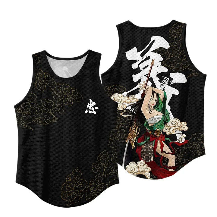 Summer Workout Black Print Sleeveless Beach Undershirt Vest Men Tank Top Gym Stringer Singlets Fitness Clothing