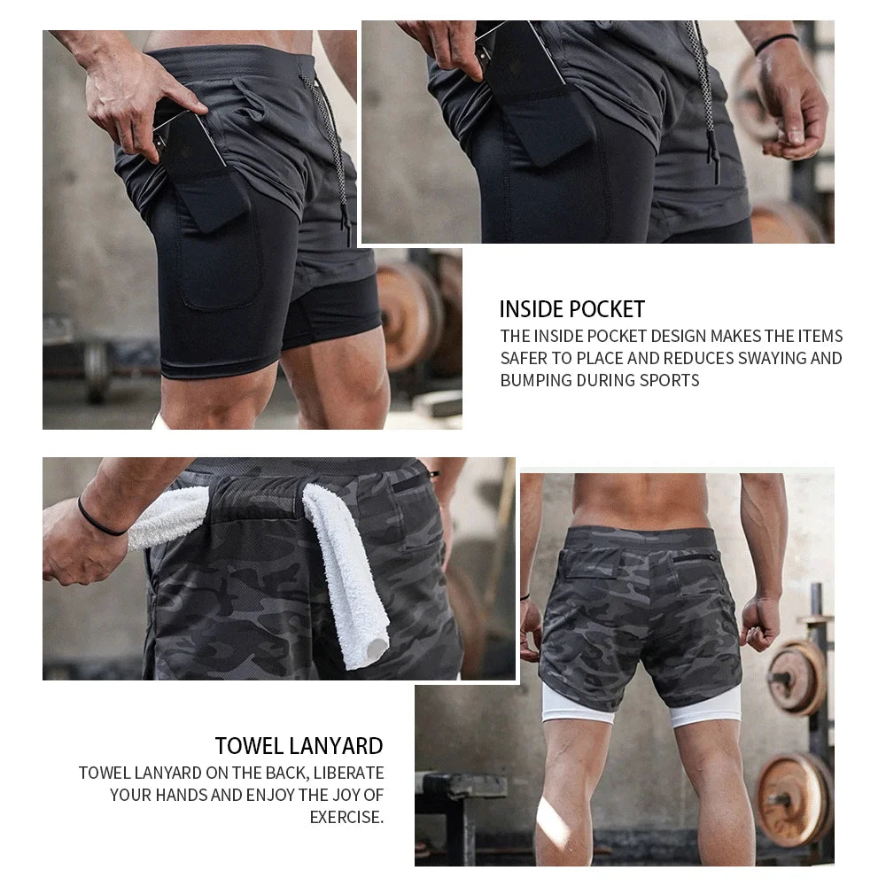 2026 Summer Running Shorts Men 2 in 1 Sports Jogging Fitness Shorts Training Quick Dry Mens Gym Men Shorts Sport gym Short Pants