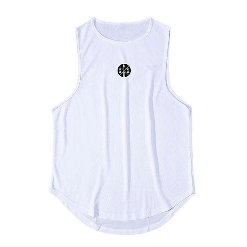 Bodybuilding Vest Men Sports Tank Top Men Gym Clothing Fitness Workout Sleeveless Shirt Mesh O Neck Running Stringer Singlets