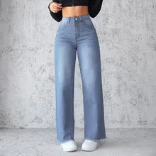 Wangsheng Women's Dark Denim Jeans Summer Simple Vintage Loose Fit Straight High Waist Button Casual Medium Wash Washable Solid
