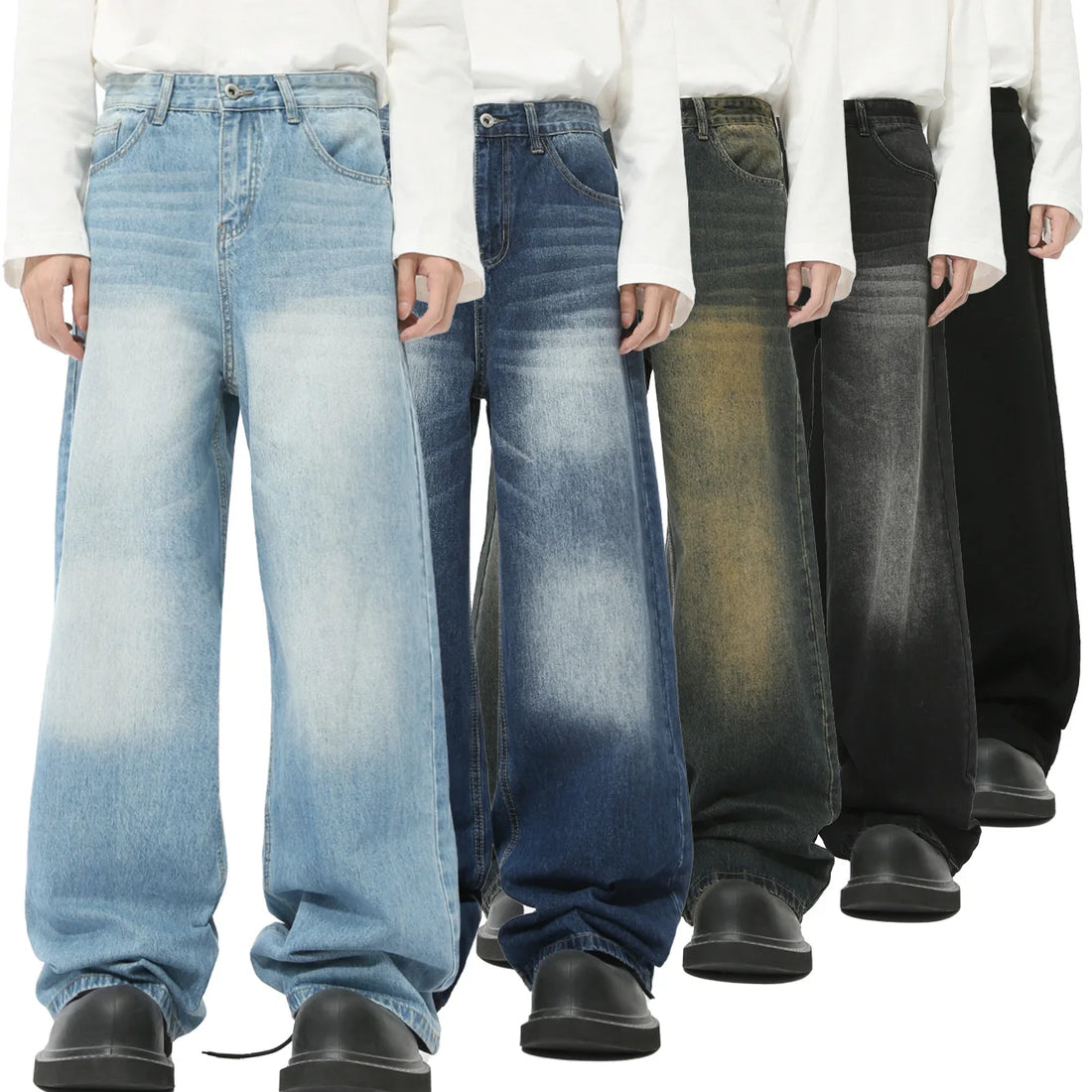 MTLCLOTHES Men's Autumn New Arrival Korean Style Retro Multi-color for Wash Mid Waist Lightweight Straight Jeans