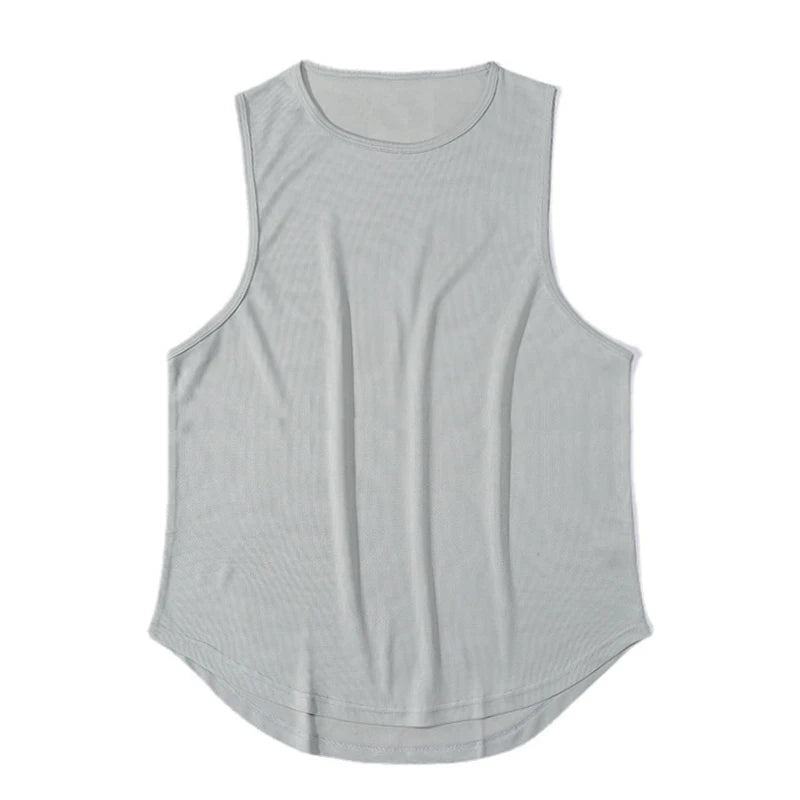 Plain Gym Clothing Mens Bodybuilding Stringer Tank Top Mesh Sleeveless Vest Sweatshirt Fitness Workout Sportswear Tanktop Male