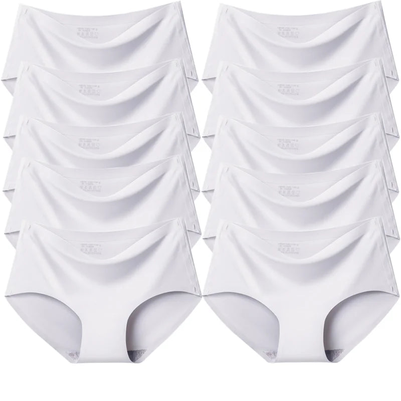 TrowBridge 10PCS/Set Women's Panties Solid Seamless Underwear Plus Size Comfortable Briefs Silk Satin Lingerie Health Underpants