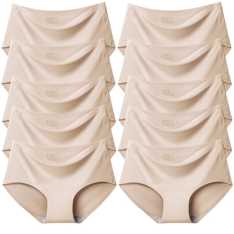 TrowBridge 10PCS/Set Women's Panties Solid Seamless Underwear Plus Size Comfortable Briefs Silk Satin Lingerie Health Underpants