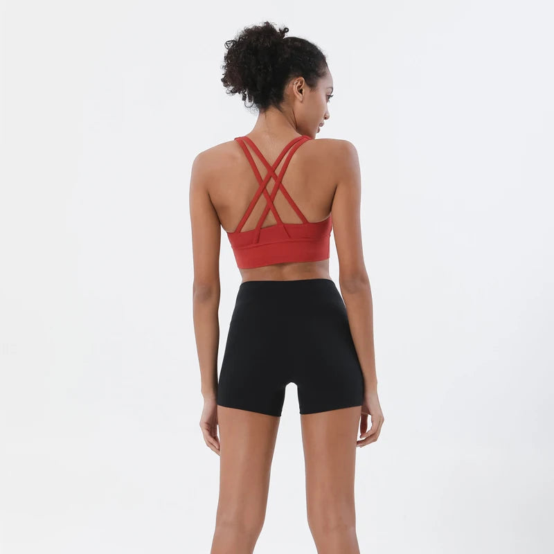 SOISOU Gym Womens Clothing Shorts Sets Yoga Women's Tracksuit Sexy Bra High Waist Short Sportwear Elastic Set Woman 2 Pieces - ATFH