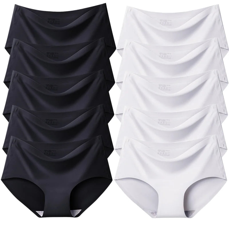 TrowBridge 10PCS/Set Women's Panties Solid Seamless Underwear Plus Size Comfortable Briefs Silk Satin Lingerie Health Underpants