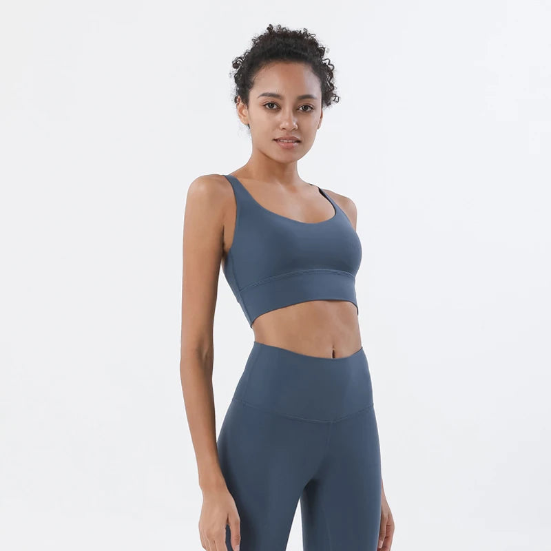 SOISOU Yoga Women's Tracksuit Sports Fitness Elastic Sportwear Bra Leggings Two Piece Set Women Clothes Gym Sexy Naked Girls - ATFH