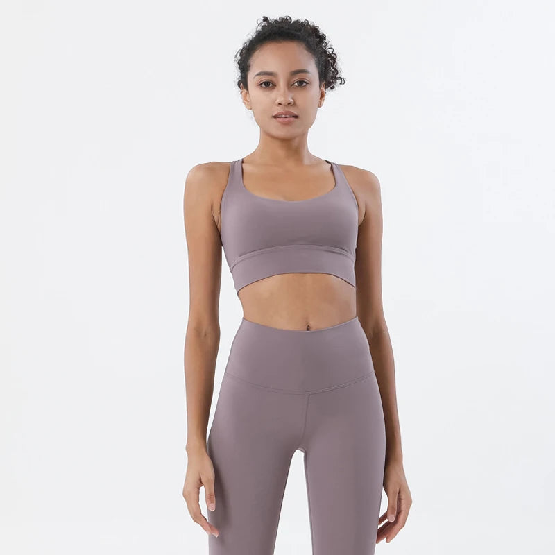 SOISOU Yoga Women's Tracksuit Sports Fitness Elastic Sportwear Bra Leggings Two Piece Set Women Clothes Gym Sexy Naked Girls - ATFH