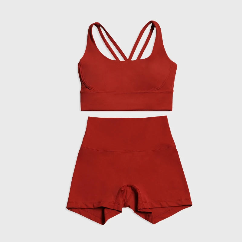 SOISOU Gym Womens Clothing Shorts Sets Yoga Women's Tracksuit Sexy Bra High Waist Short Sportwear Elastic Set Woman 2 Pieces - ATFH