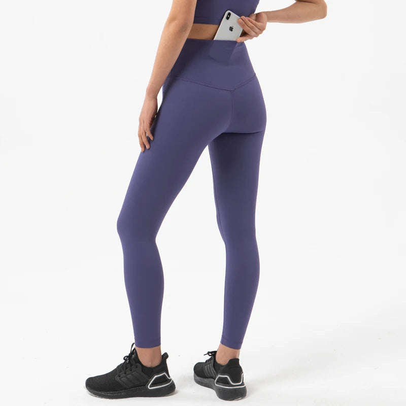 SOISOU Nylon Yoga Pants Gym Leggings Women Girl Fitness Soft Tights High Waist Elastic Breathable No T Line Sports Pants - ATFH